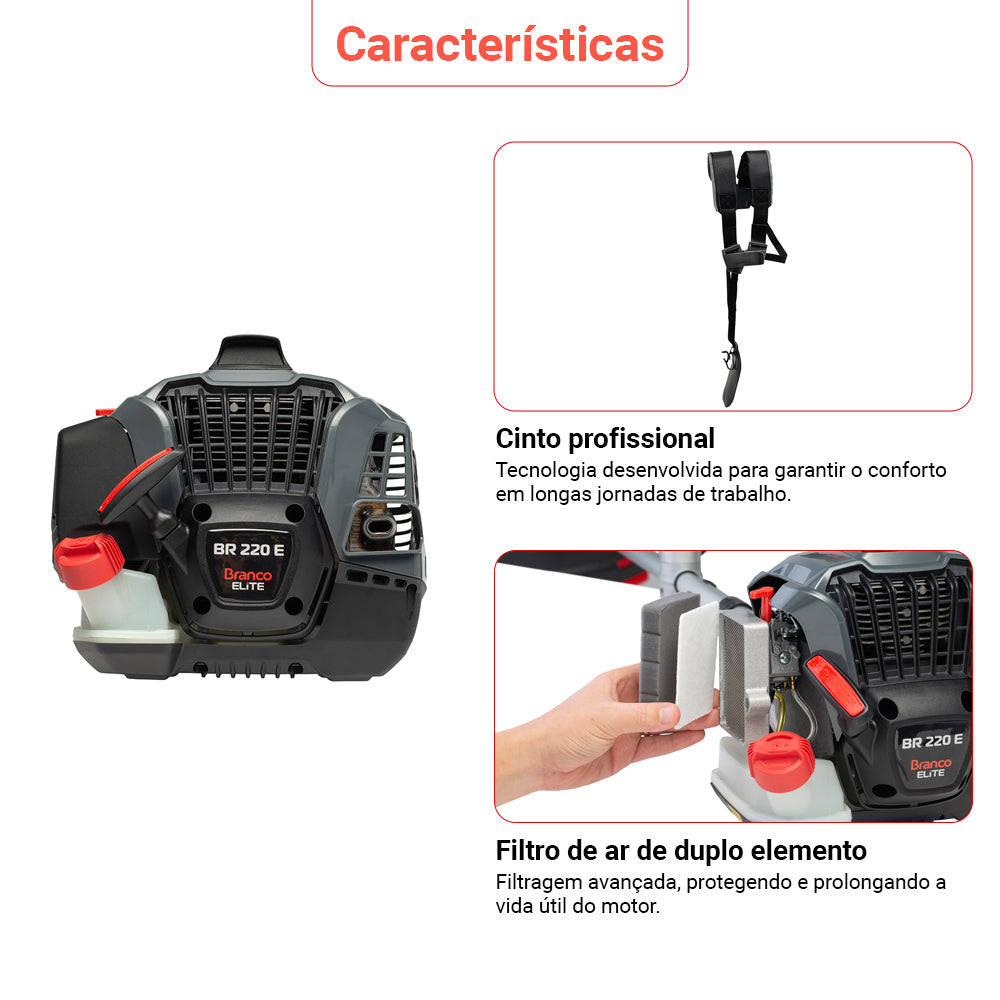 Roçadeira À Gasolina 44,8cc Branco Elite Br220 Profissional