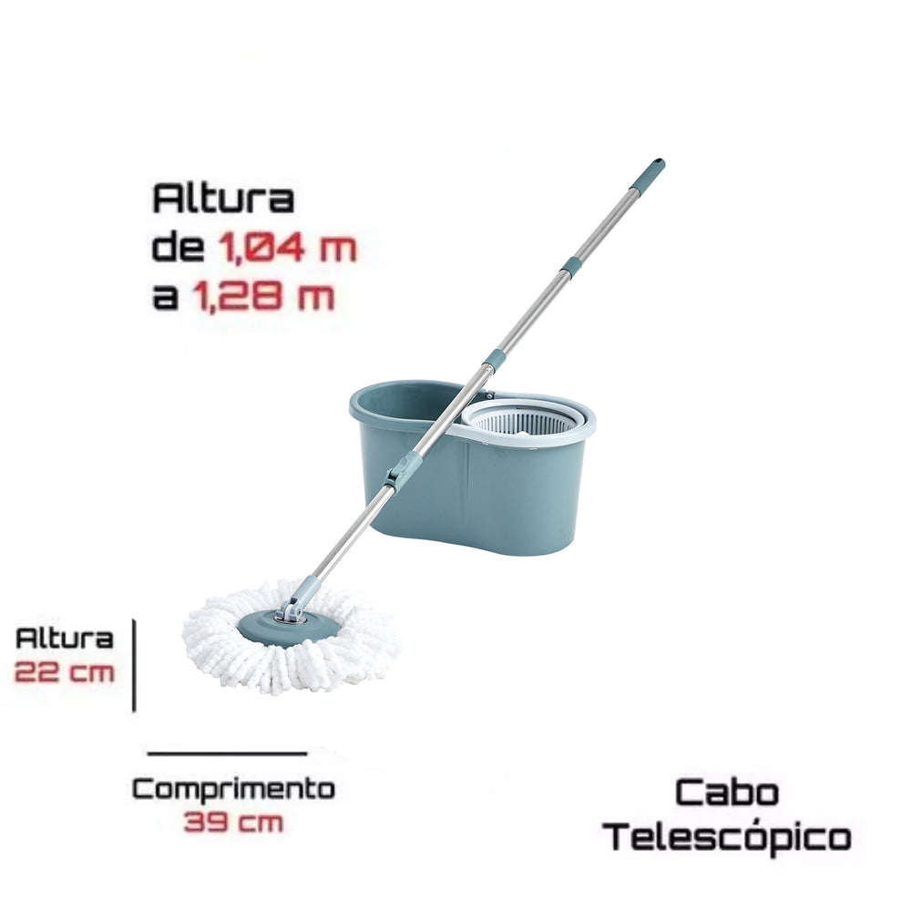 Balde Mop Giratório Esfregão 360 Cabo Inox Refil 8 Litros Rayco