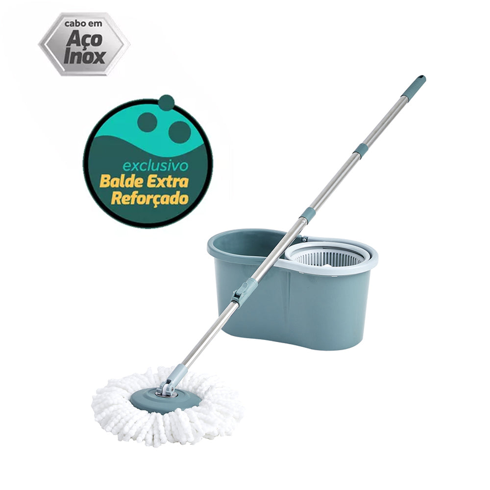 Balde Mop Giratório Esfregão 360 Cabo Inox Refil 8 Litros Rayco