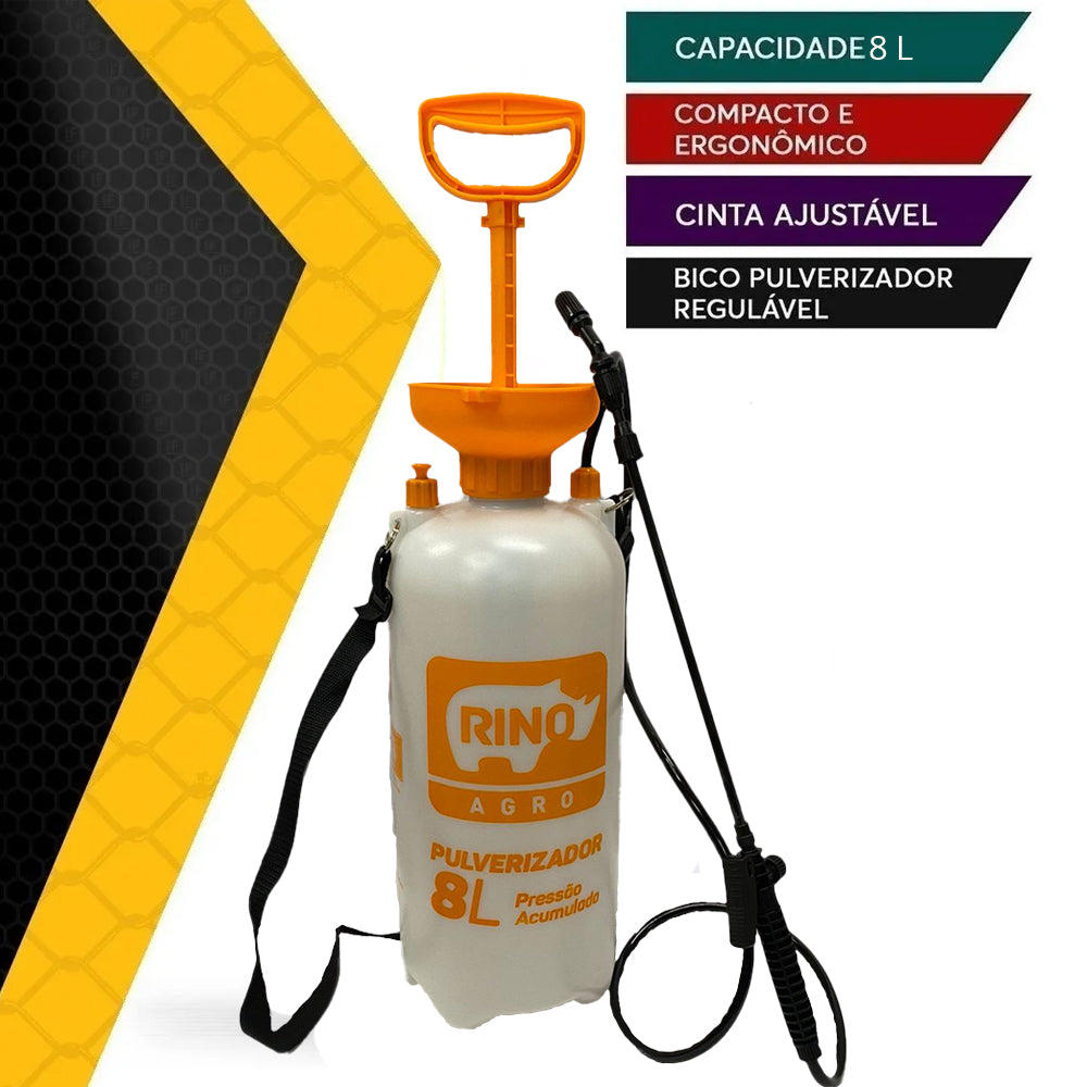 Pulverizador Manual de Pressão Acumulada 8 Litros Rino Agro