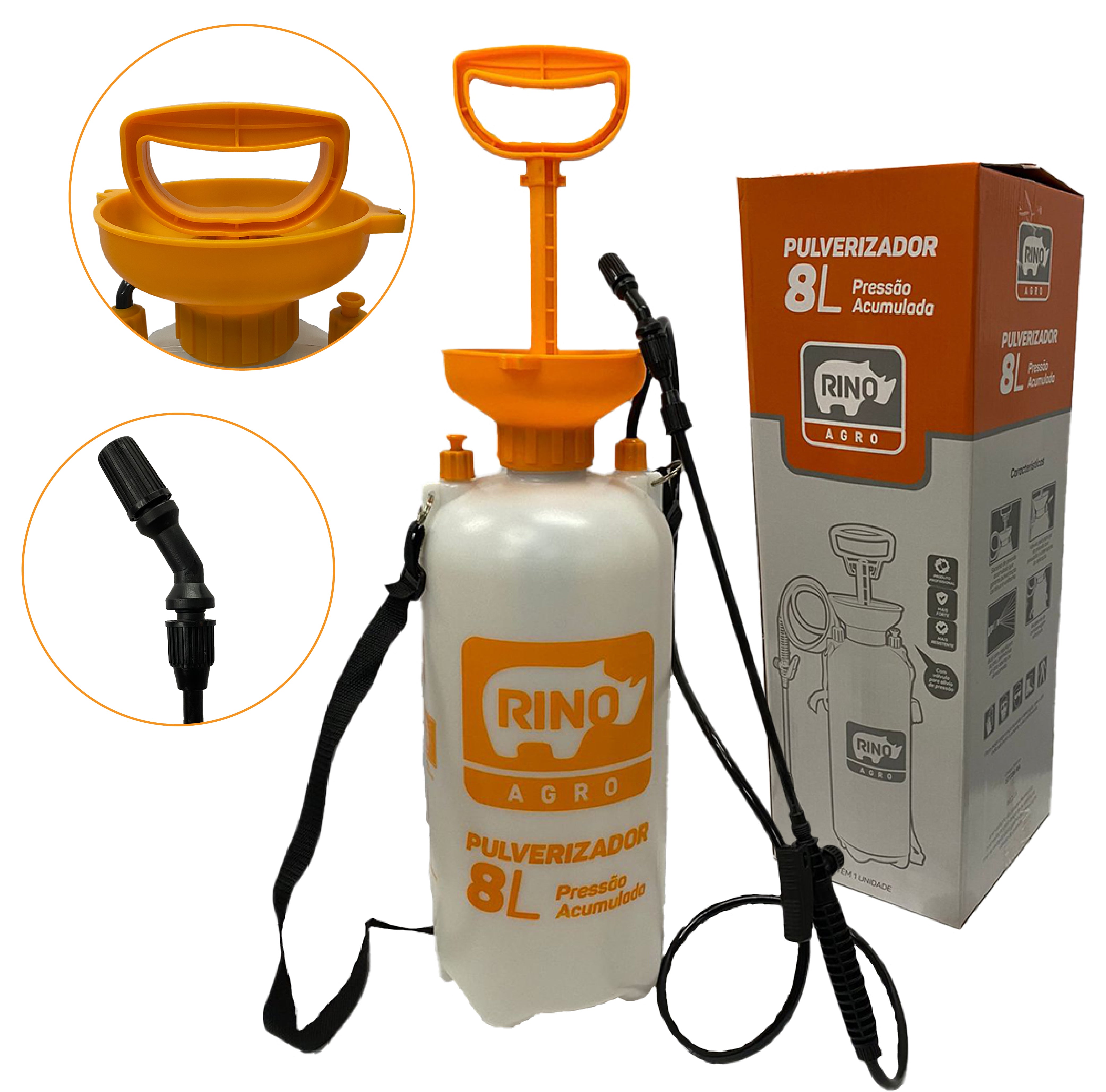 Pulverizador Manual de Pressão Acumulada 8 Litros Rino Agro