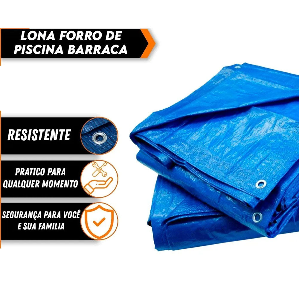 Lona de Polietileno Azul Impermeável Piscina Barraca Telhado 100 Micras/m2 5x5m