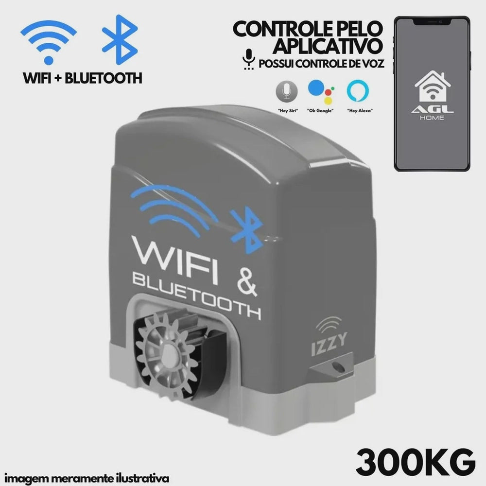 MOTOR PORTÃO ELETRÔNICO DESLIZANTE WIFI BLUETOOTH 300KG APP VIA CELULAR AGL