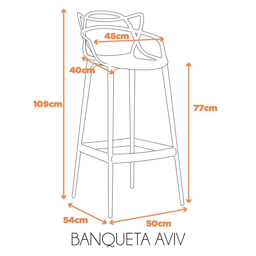 Jogo com 4 Banquetas Alta Aviv em Polipropileno Fratini