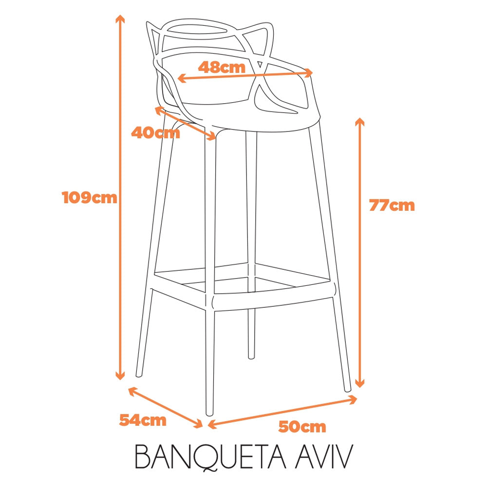 Jogo com 4 Banquetas Alta Aviv em Polipropileno Fratini