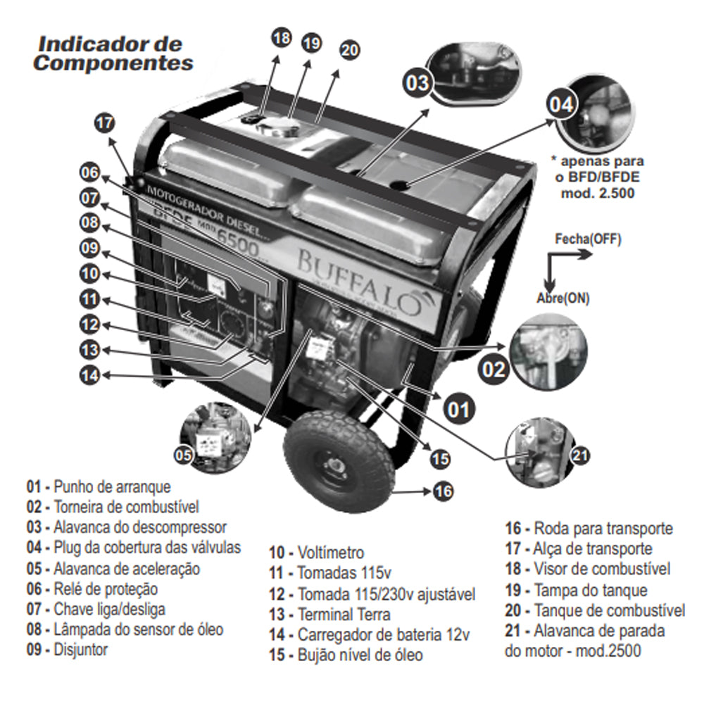 GERADOR DE ENERGIA À DIESEL TRIFÁSICO BFDE8000 13CV 8KVA 220V/380V BUFFALO