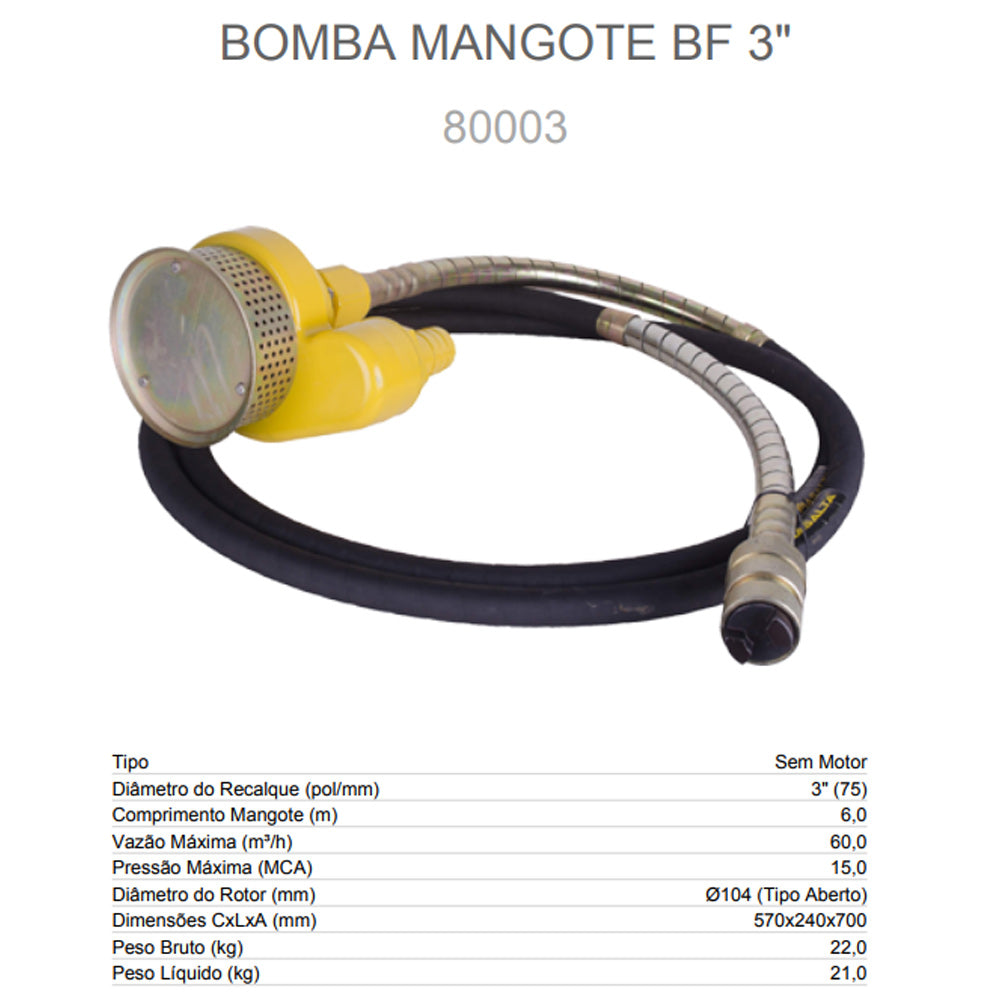 Bomba Submersível de Mangote Para Motovibrador 2 Polegadas 6 Metros Sem Motor Buffalo 80002