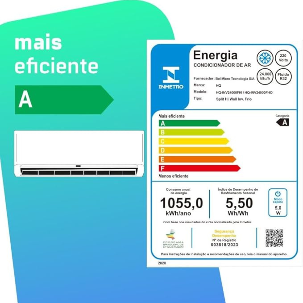 Ar Condicionado Inverter Split 24.000 BTUs HQ Hi Wall Monofásico 220v Branco