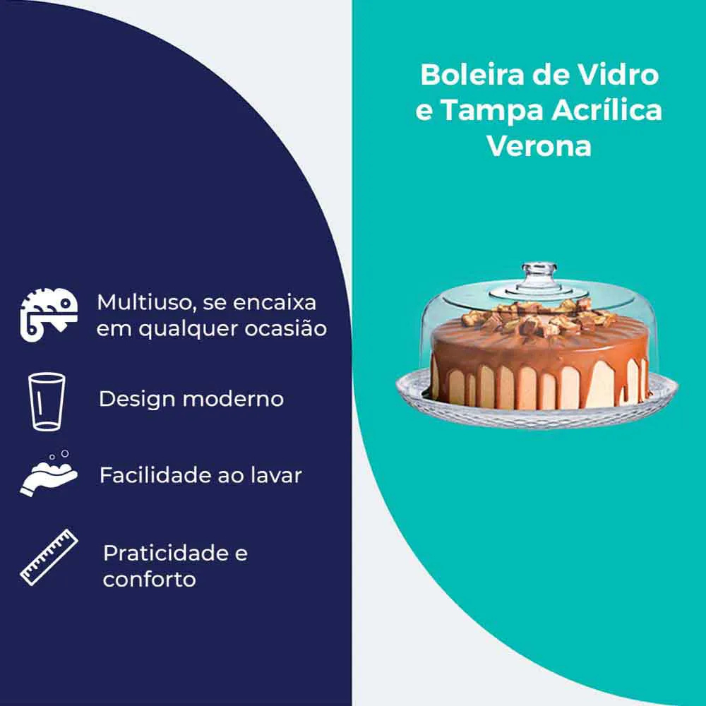 Boleira de Vidro Com Tampa de Acrílico 30cm Ruvolo Verona
