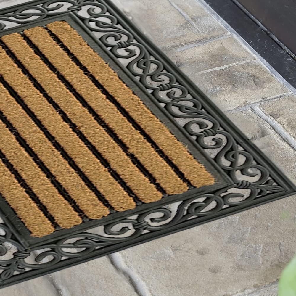 Tapete Capacho Emborrachado com Fibra de Coco Listrado 45x75cm Max Tradition