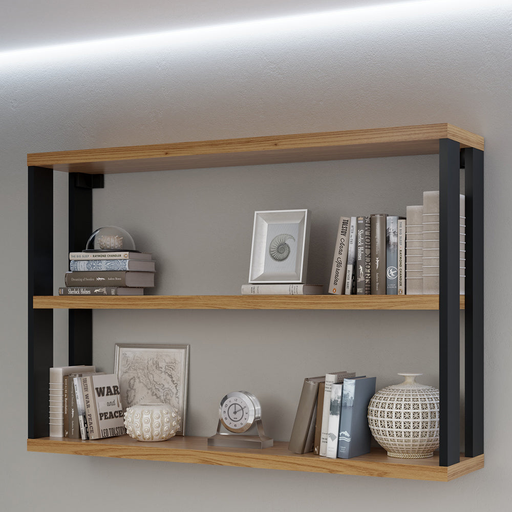NICHO ESTANTE COM 3 PRATELEIRAS INDUSTRIAL 89,5X60CM FREIJO PRETO FOSCO PRADEL