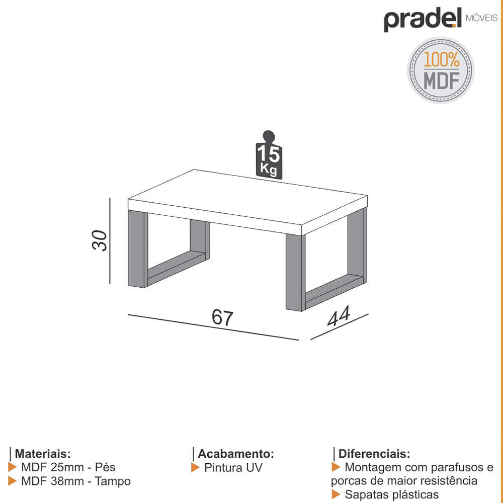 Mesa de Centro Industrial F13 Jpf Freijo Preto Fosco Pradel