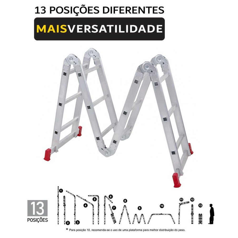 ESCADA ARTICULADA 12 DEGRAUS 4X3 13 EM 1 ALUMÍNIO BOTAFOGO