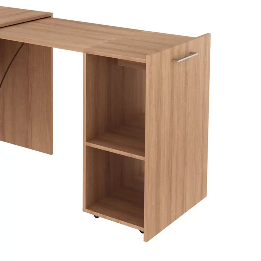 Mesa Escritório Escrivaninha Retrátil Para Computador Com Prateleiras Tecnomobili Cor Amêndoa