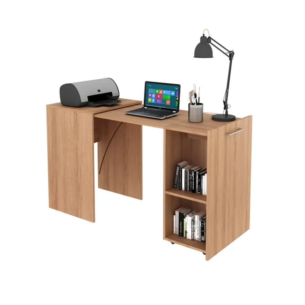 Mesa Escritório Escrivaninha Retrátil Para Computador Com Prateleiras Tecnomobili Cor Branca