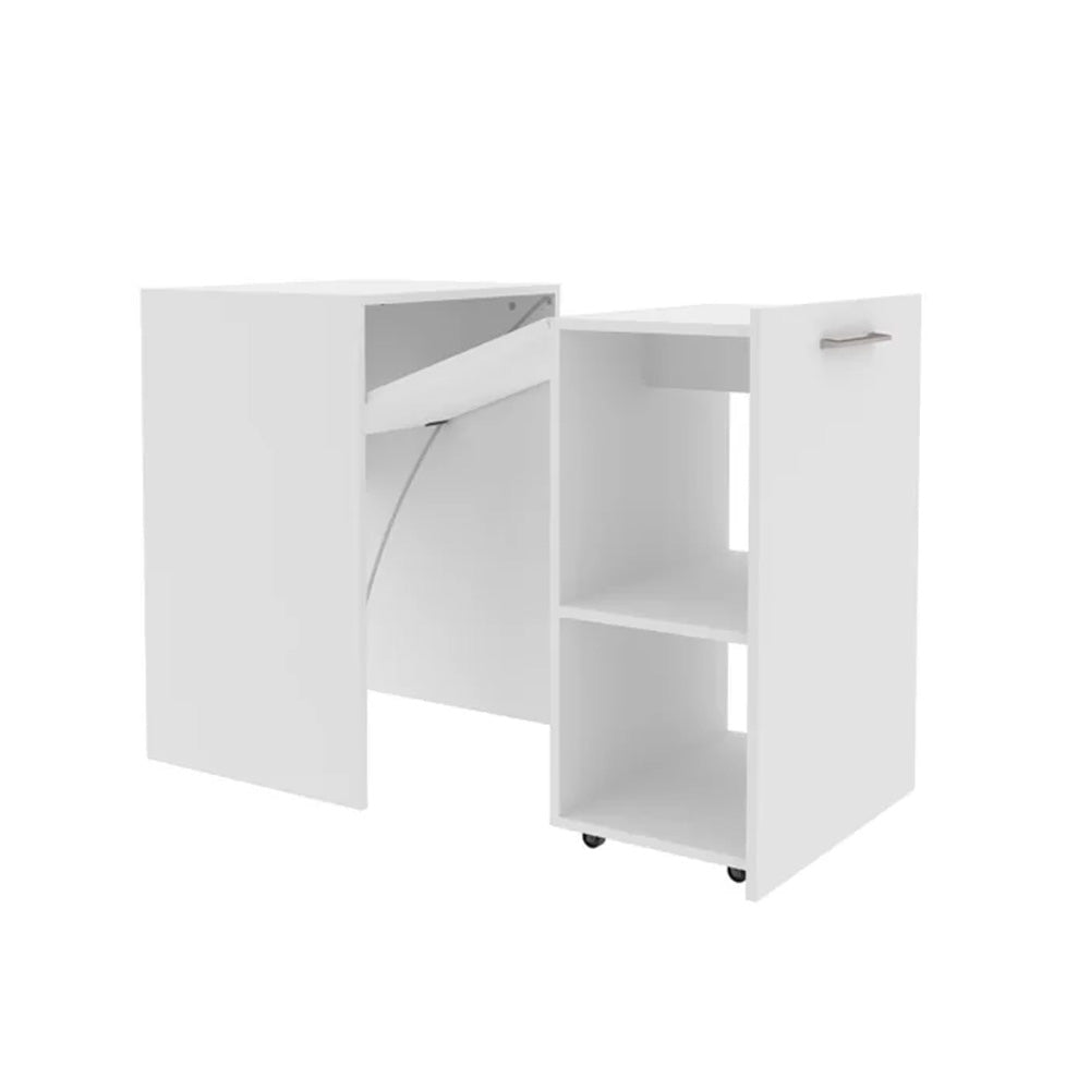 Mesa Escritório Escrivaninha Retrátil Para Computador Com Prateleiras Tecnomobili Cor Branca