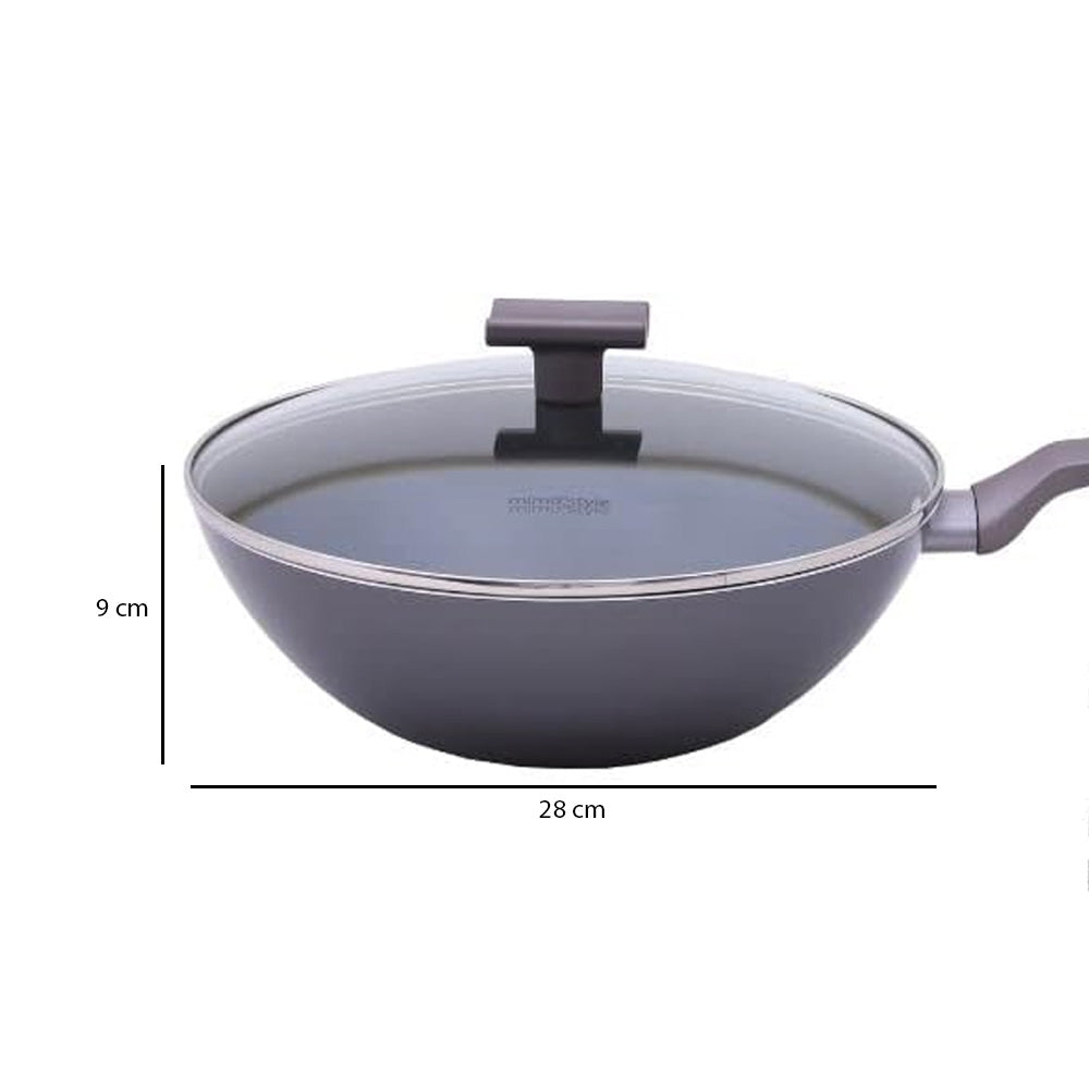 Panela Wok Frigideira Antiaderente Fundo Triplo Com Tampa 28cm Indução 1,2L Sartin Cook Grafite