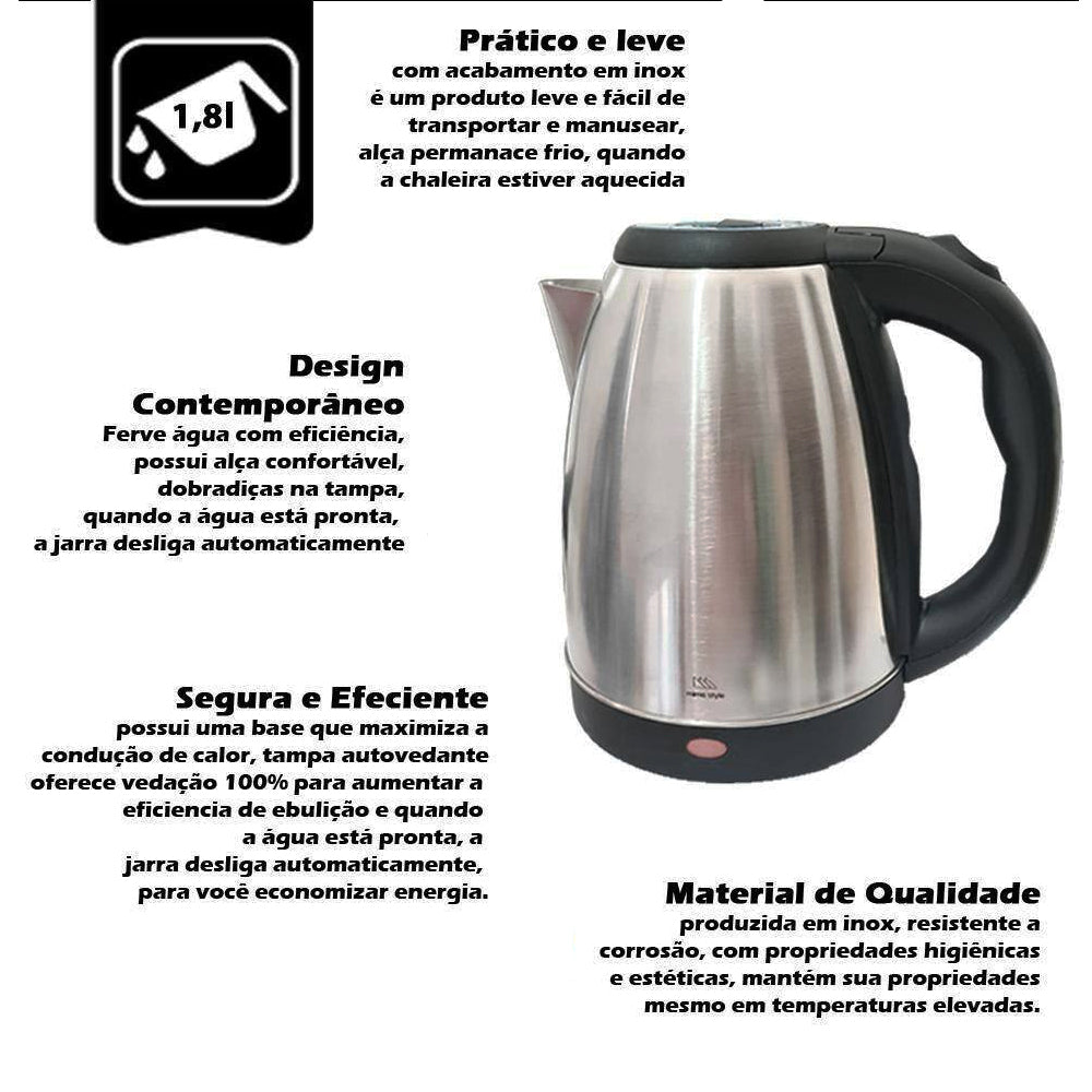 Chaleira Jarra Eletrica Desligamento Automático 1,8 Litros 220v Inox Ch03 1150w
