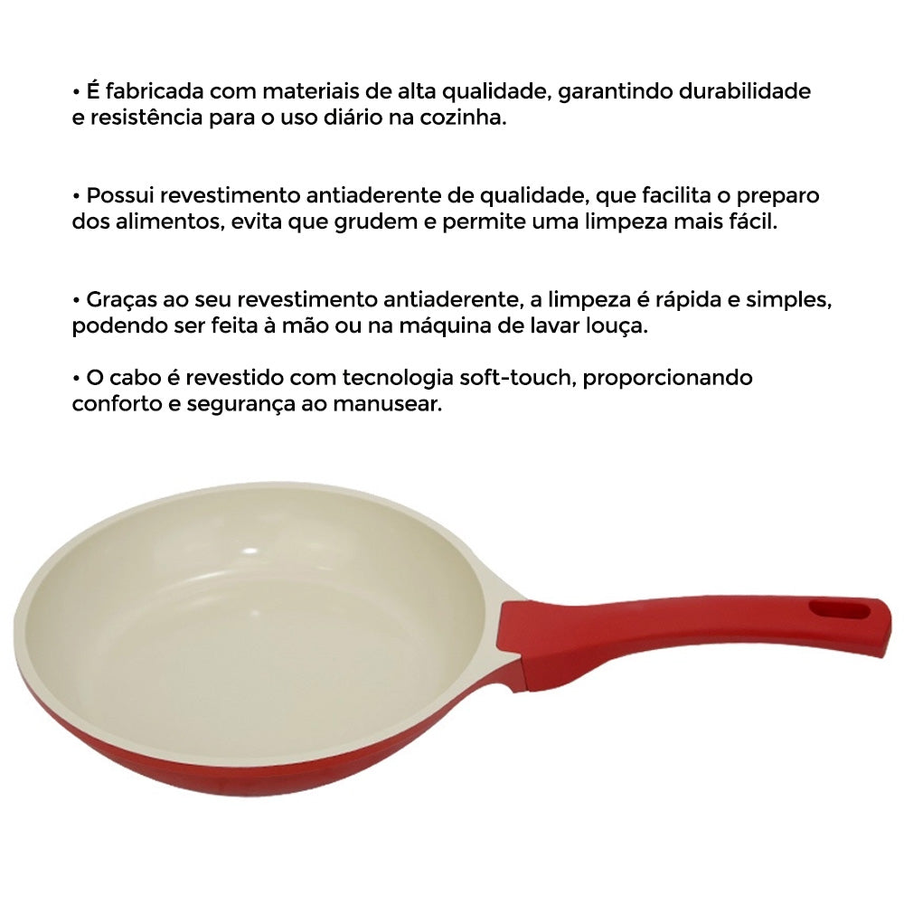 Frigideira Antiaderente Cerâmica 24cm Indução 1,8L Cook&Chef Vermelha
