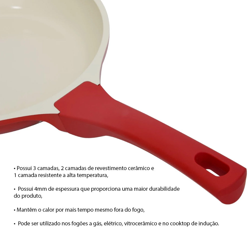 Frigideira Antiaderente Cerâmica 28cm Indução 2,7l Cook&chef Vermelha