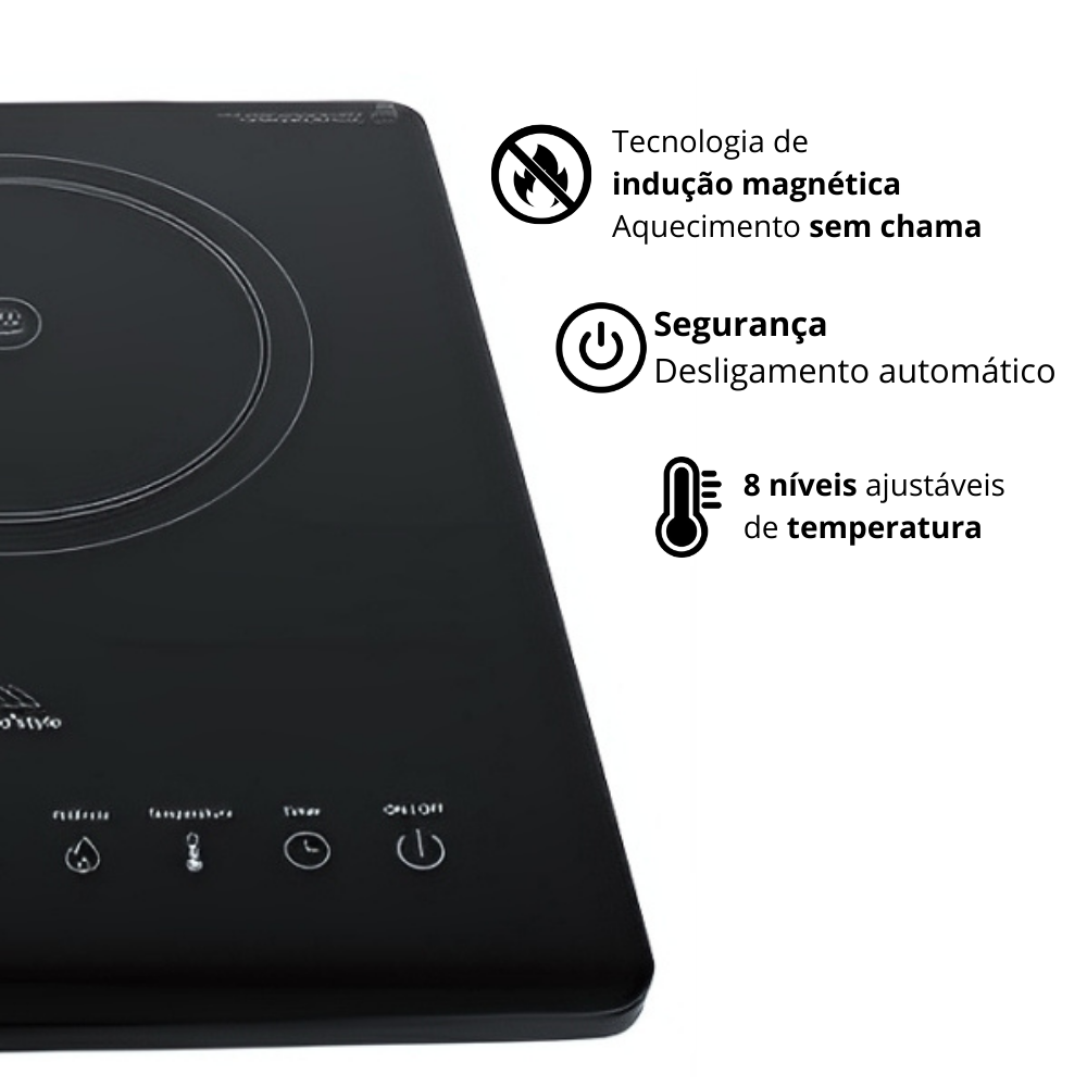 Cooktop de Indução Elétrico Portátil 1 Boca Smart Touch 8 Níveis de Temperatura Mimo Style