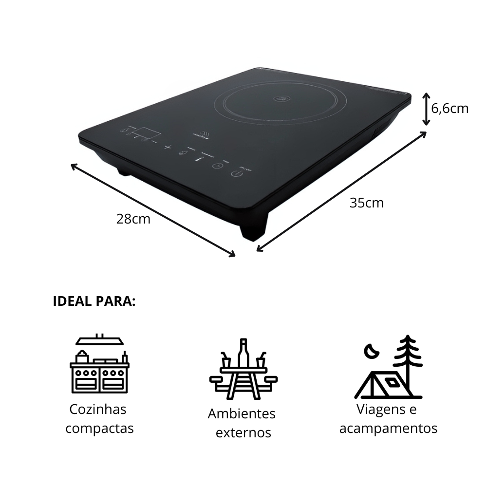 Cooktop de Indução Elétrico Portátil 1 Boca Smart Touch 127V 8 Níveis de Temperatura - Mimo Style