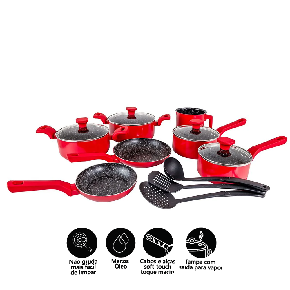 Jogo de Panelas 10 Pçs Indução Red Revestimento Cerâmico