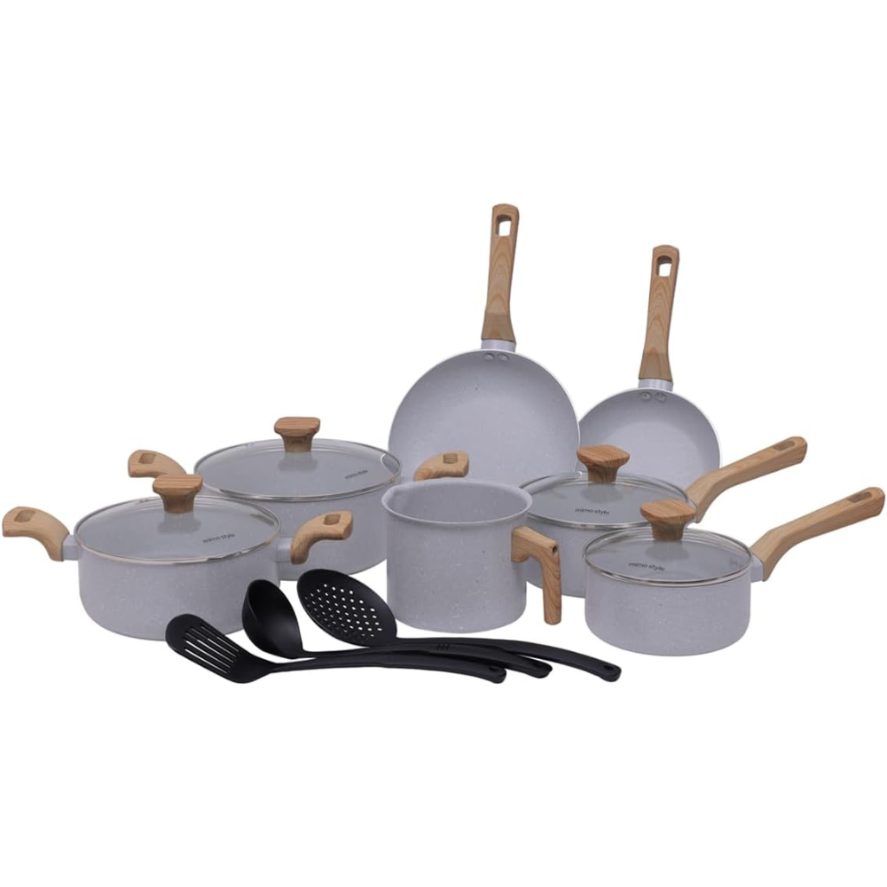 Conjunto Jogo de Panelas Antiaderente Cerâmica Indução 10 Unidades Pratic Cook Marmol Mimo Style