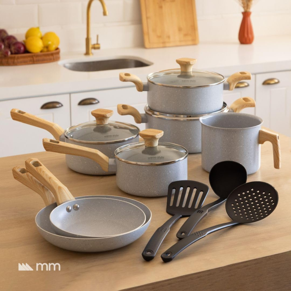 Jogo de Panelas 10 Pçs Indução Grafite Revestimento Cerâmico