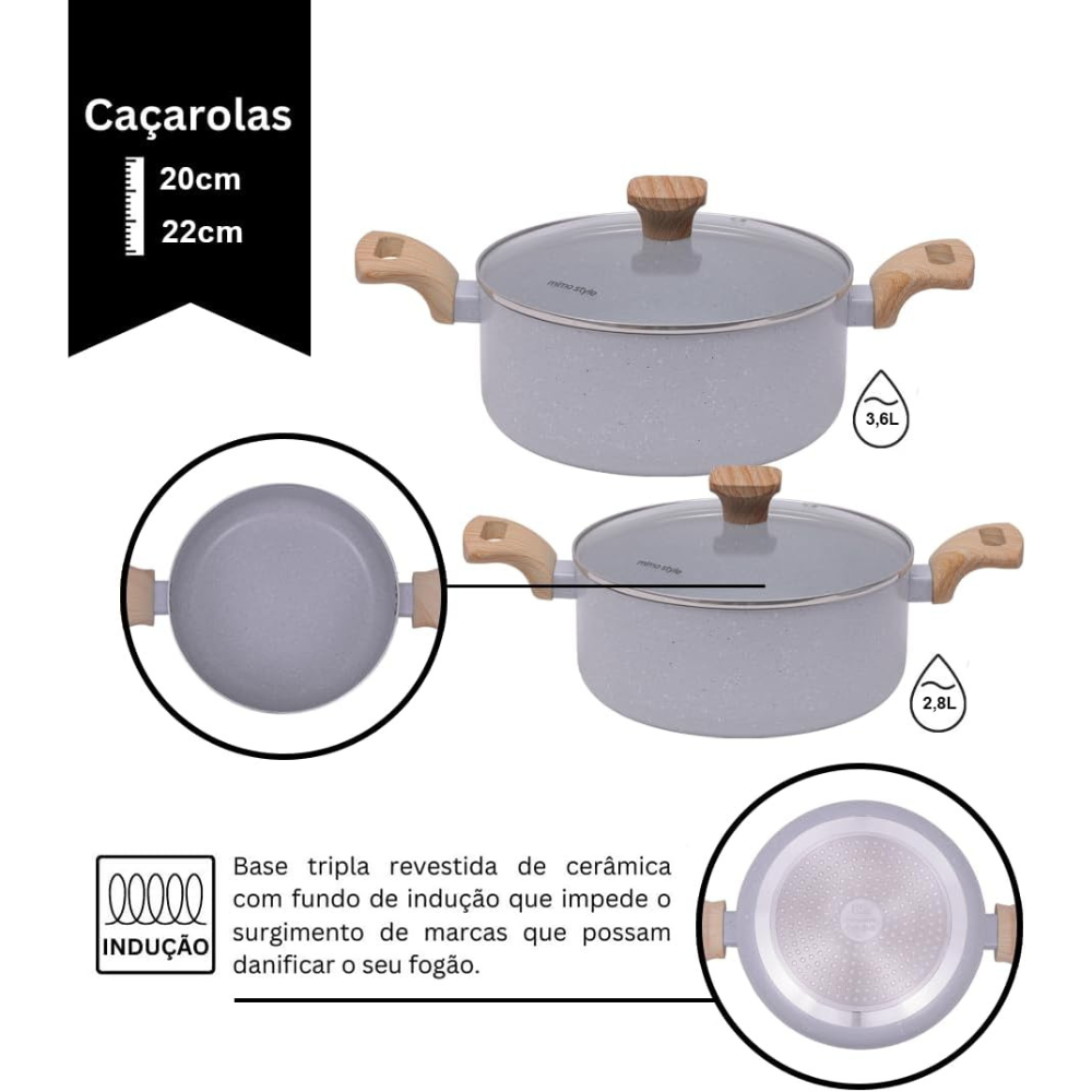 Jogo de Panelas 10 Pçs Indução Grafite Revestimento Cerâmico