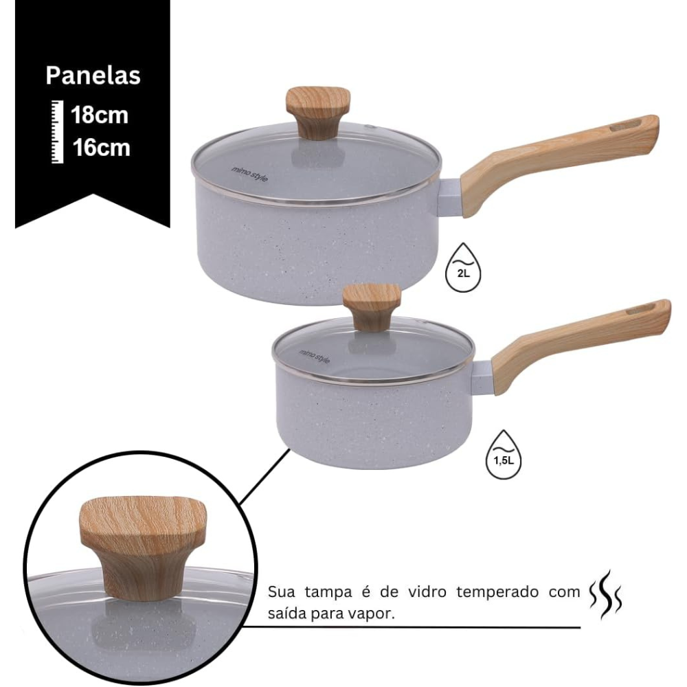 Jogo de Panelas 10 Pçs Indução Grafite Revestimento Cerâmico