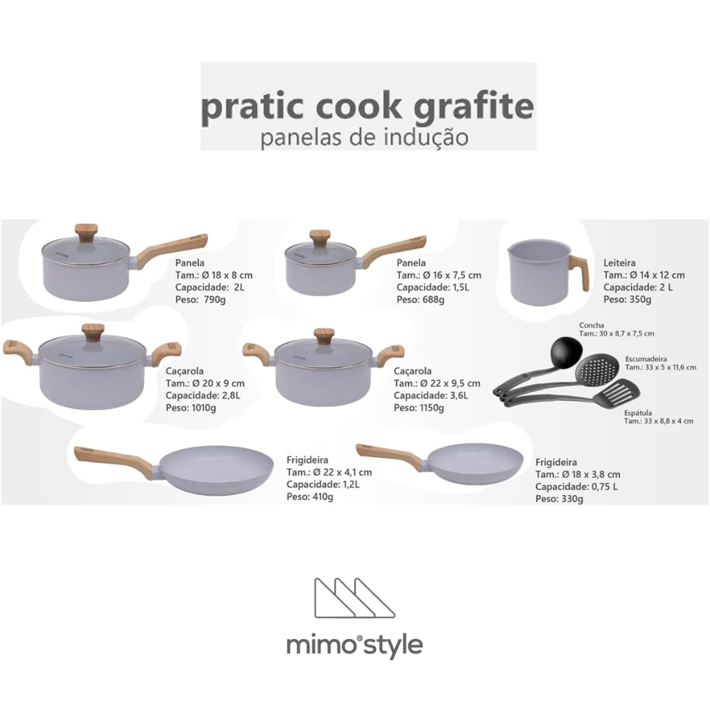 Jogo de Panelas 10 Pçs Indução Grafite Revestimento Cerâmico