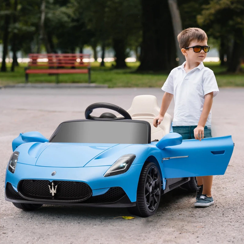 Carro Elétrico Infantil 12v Maserati MC20 Azul Com Controle Remoto Luz de LED e Sons de Motor