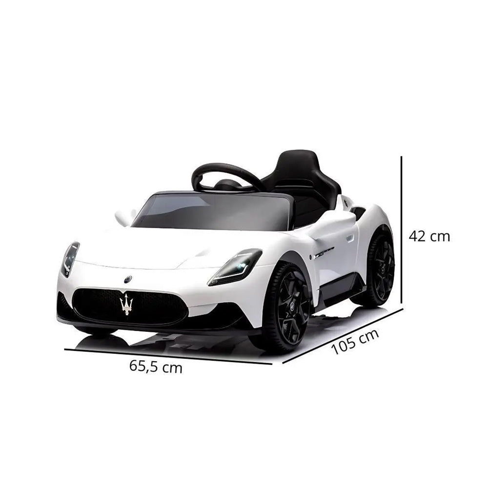 Carro Elétrico Infantil 12v Maserati MC20 Branco Com Controle Remoto Luz de LED e Sons de Motor