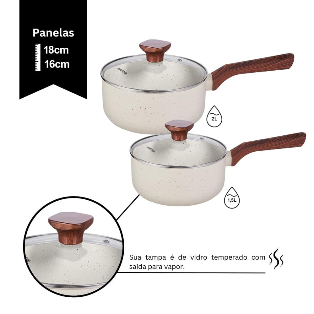 Conjunto Jogo de Panelas Antiaderente Cerâmica Indução 10 Unidades Pratic Cook Marmol Mimo Style