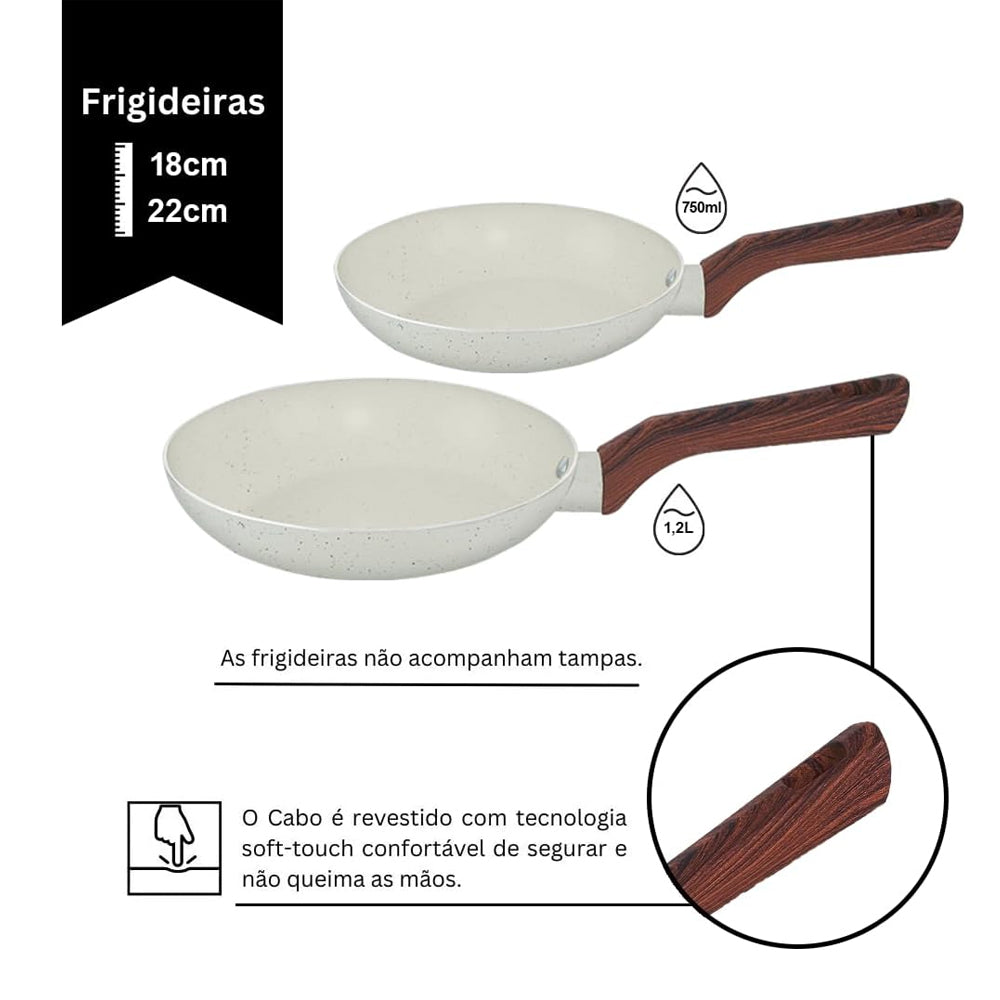 Conjunto Jogo de Panelas Antiaderente Cerâmica Indução 10 Unidades Pratic Cook Marmol Mimo Style
