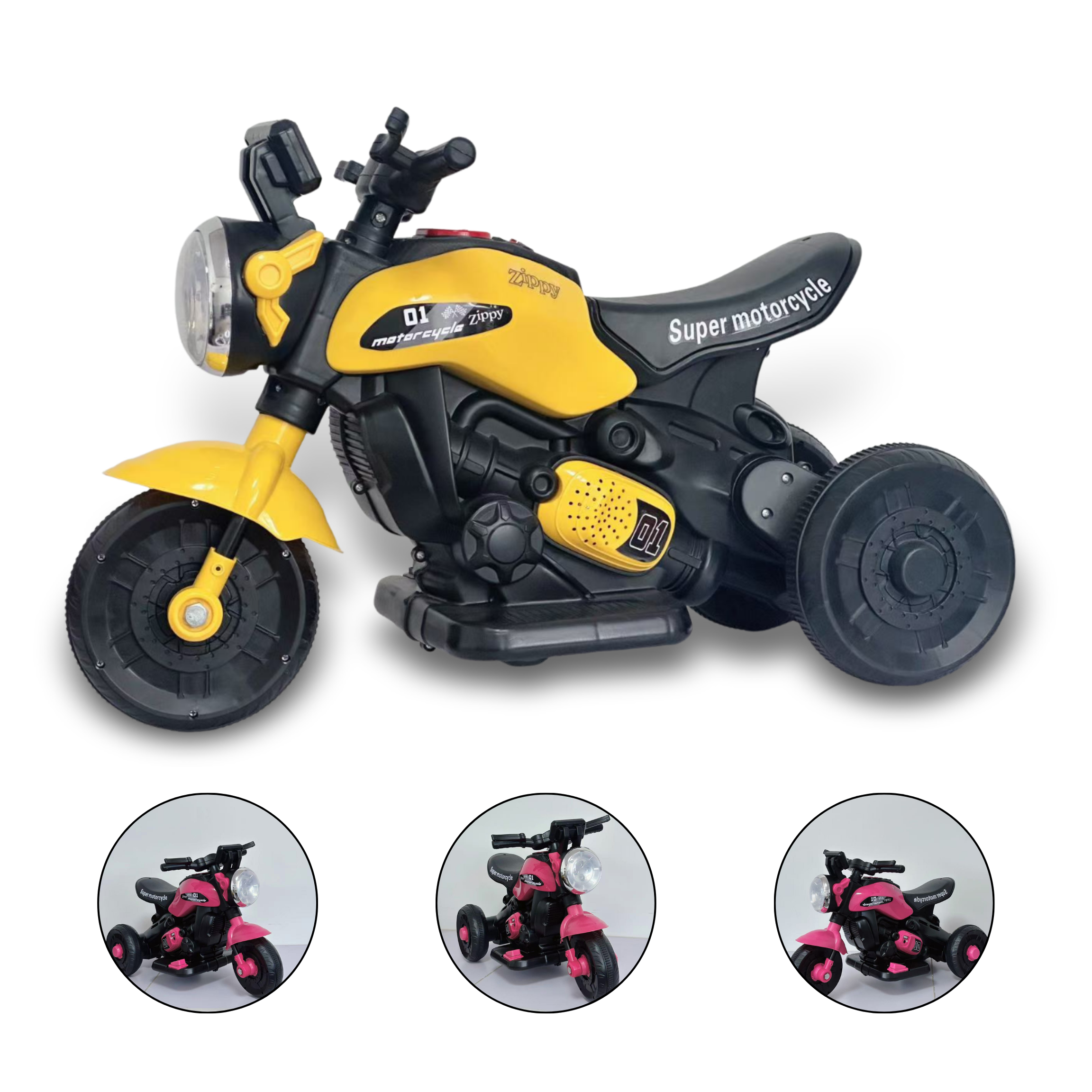 Mini Moto Elétrica Triciclo Infantil Zyppy 6V com Som e Música