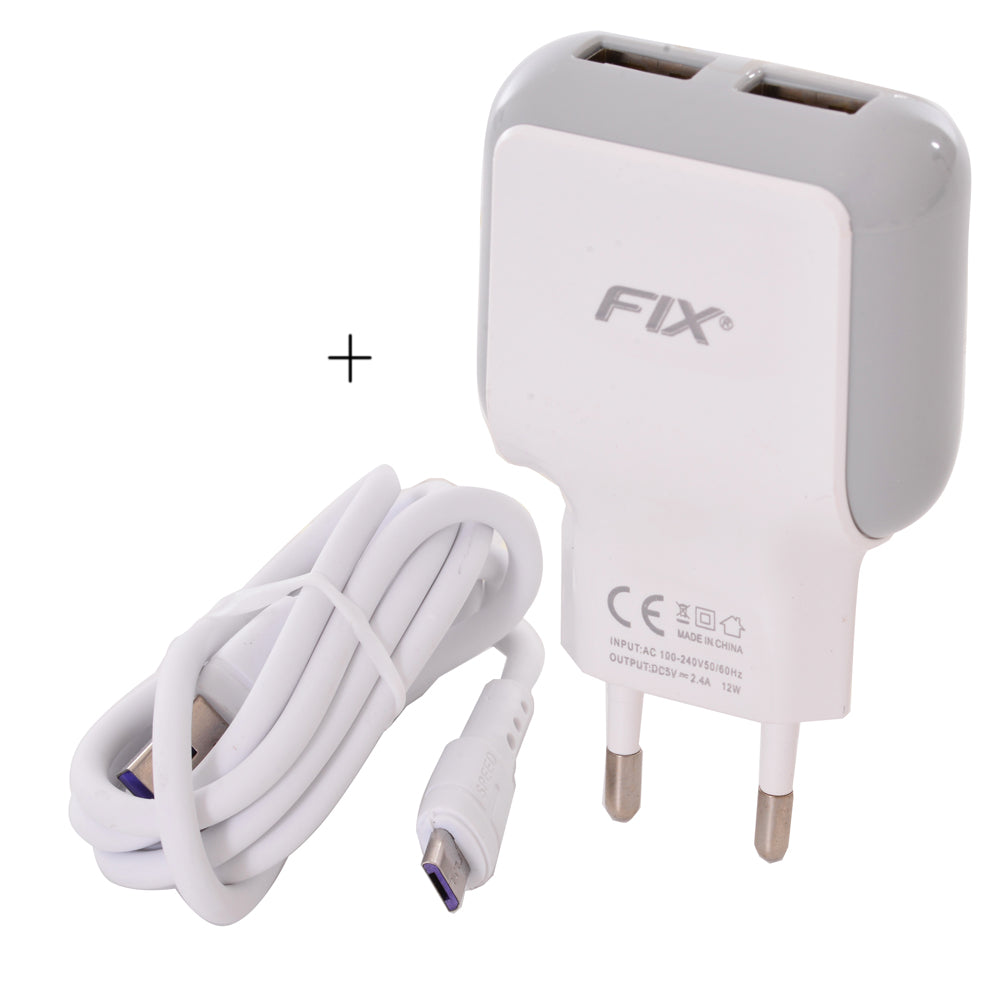CARREGADOR CABO MAIS FONTE COMPATÍVEL MICRO V8 2 USB 12W CARGA RÁPIDA