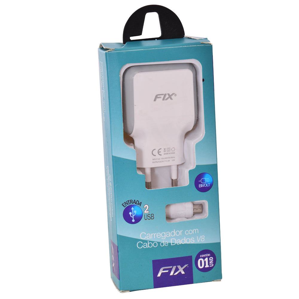 CARREGADOR CABO MAIS FONTE COMPATÍVEL MICRO V8 2 USB 12W CARGA RÁPIDA
