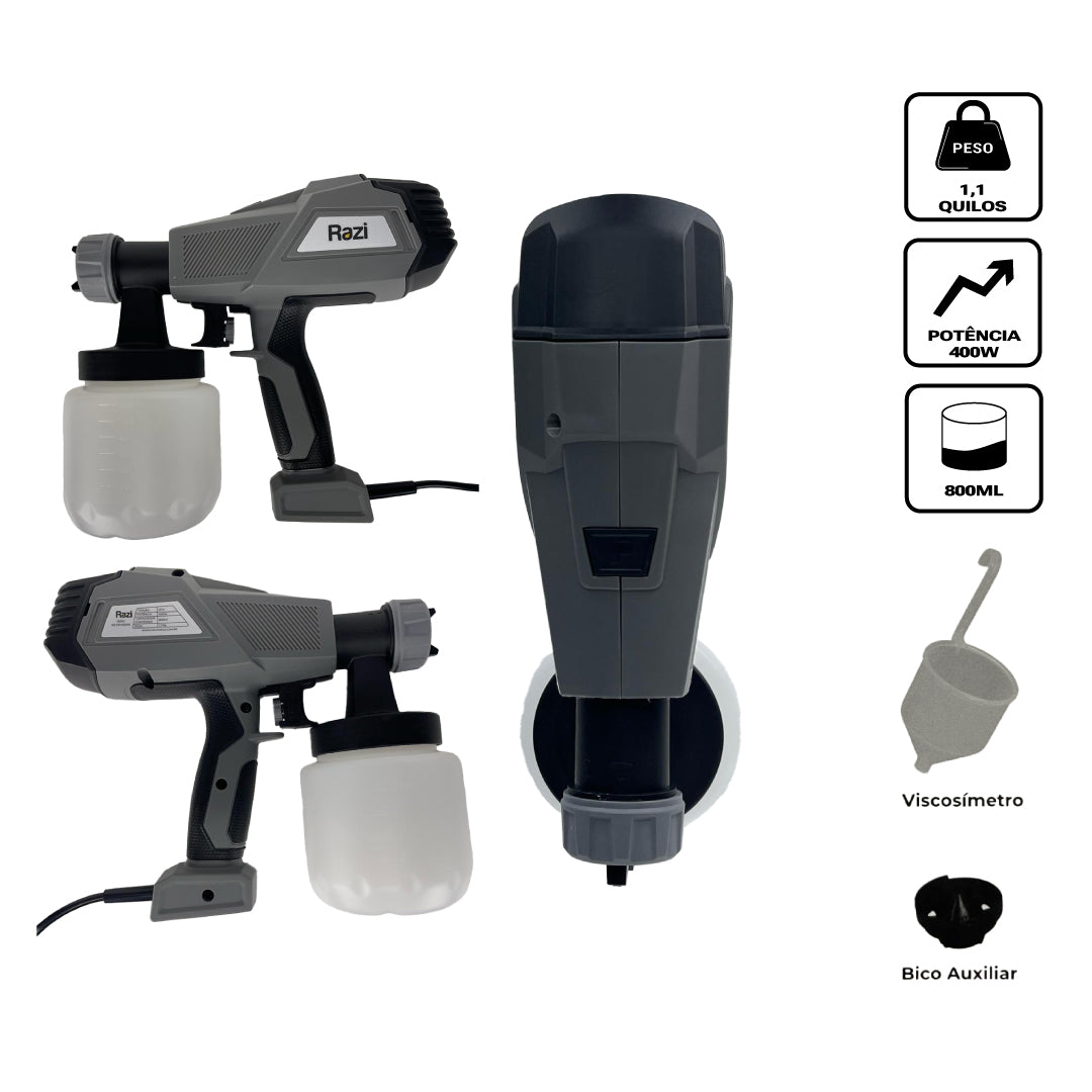 Pistola de Pintura Elétrica Uso Profissional 50/60 Hz 400w 220v Razi