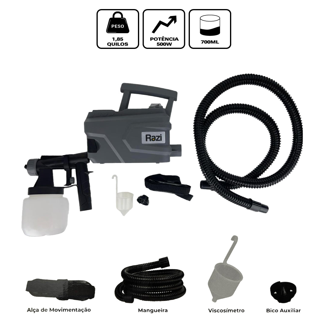 Pistola de Pintura Elétrica Uso Profissional 60 Hz 500w 127v Razi