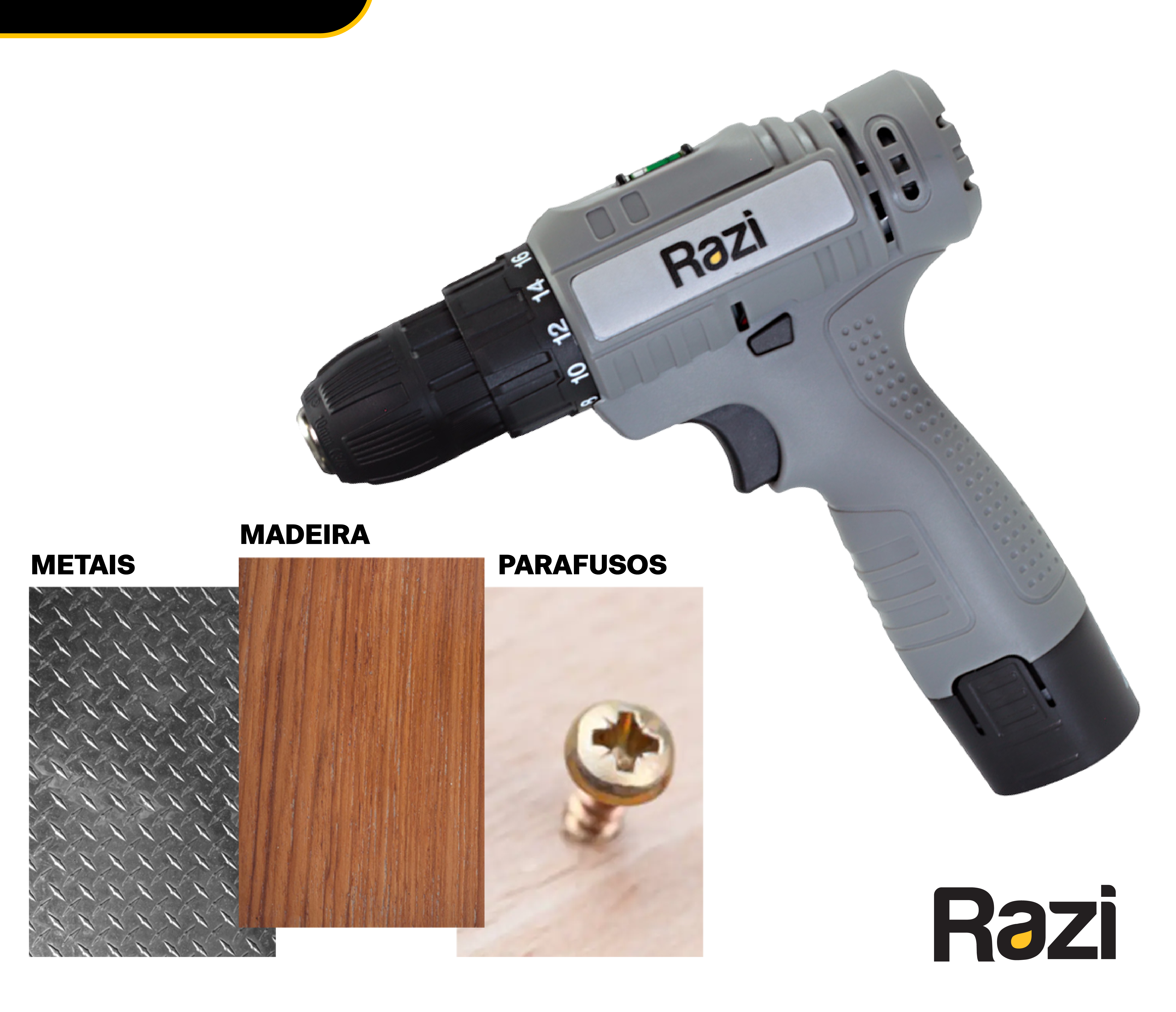Furadeira Parafusadeira Bateria 12v Razi Bivolt com Acessórios