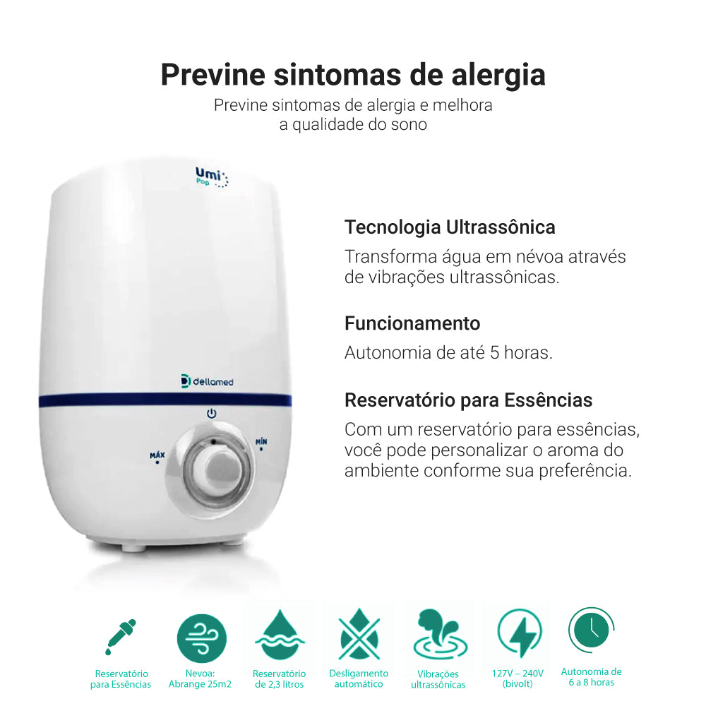 Umidificador De Ar Ultrassônico Umi Pop Health 2,3l Dellamed Cor Branco 110V/220V