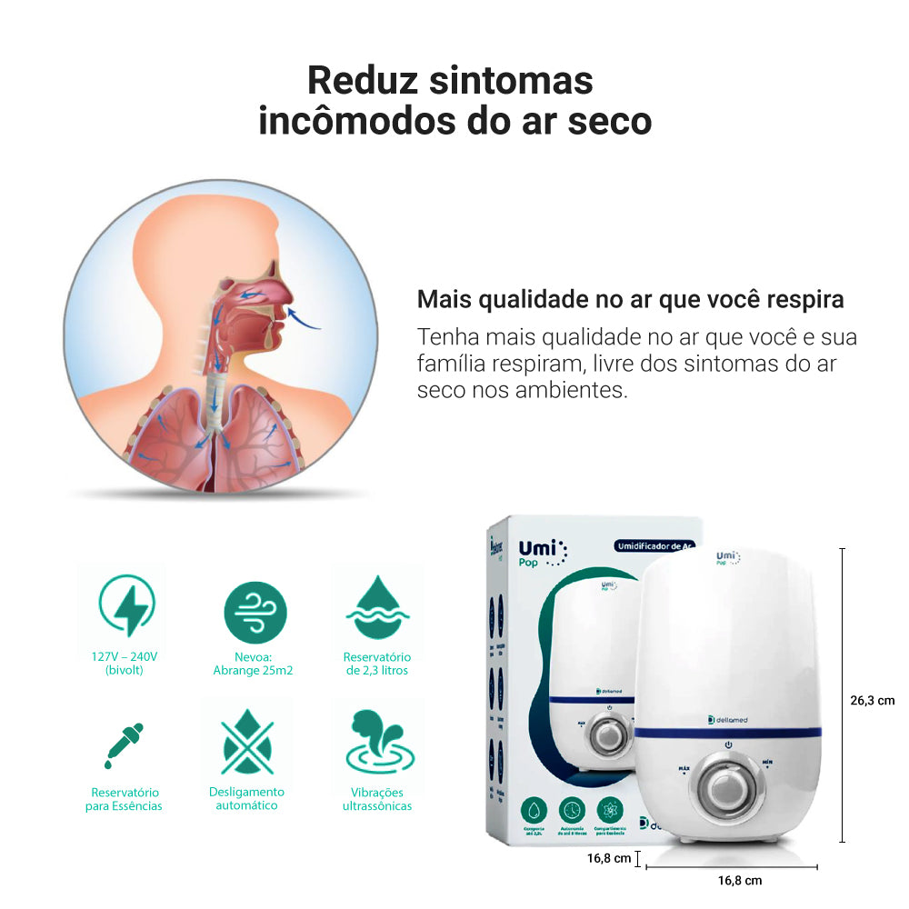 Umidificador De Ar Ultrassônico Umi Pop Health 2,3l Dellamed Cor Branco 110V/220V