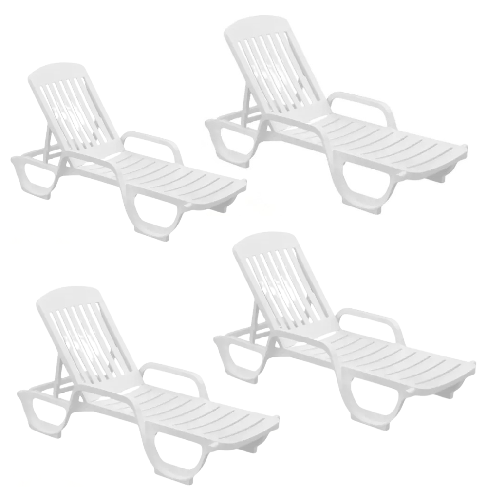 Kit 04 Espreguiçadeira Piscina de Plástico Pitangui Branca com Rodas