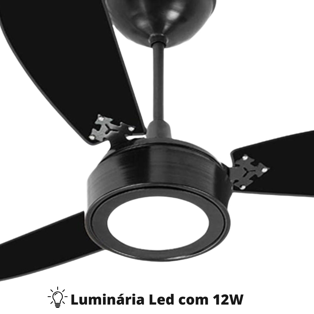Kit 02 Ventilador De Teto New Light LED 6000K 3 Pás Preto 127V Ventidelta