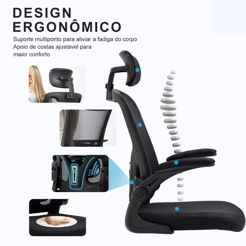 Cadeira de Escritório Ergonômica Giratória SyberFlex com Malha Mesh Respirável