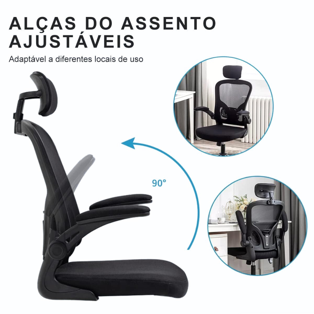 Cadeira de Escritório Ergonômica Giratória SyberFlex com Malha Mesh Respirável
