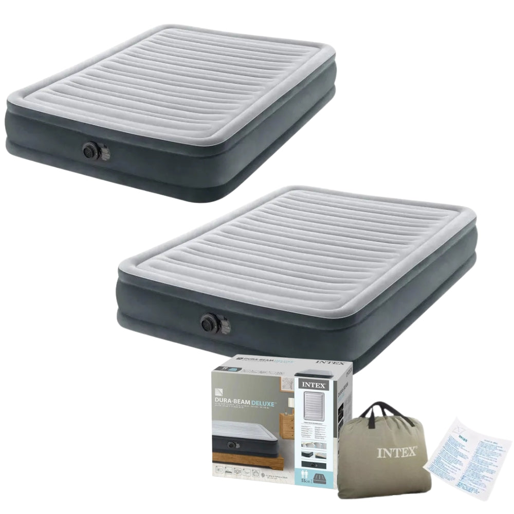 Kit 02 Colchão Casal Inflável Intex Dura Beam Comfort Plush C/ Bomba Elétrica Embutida