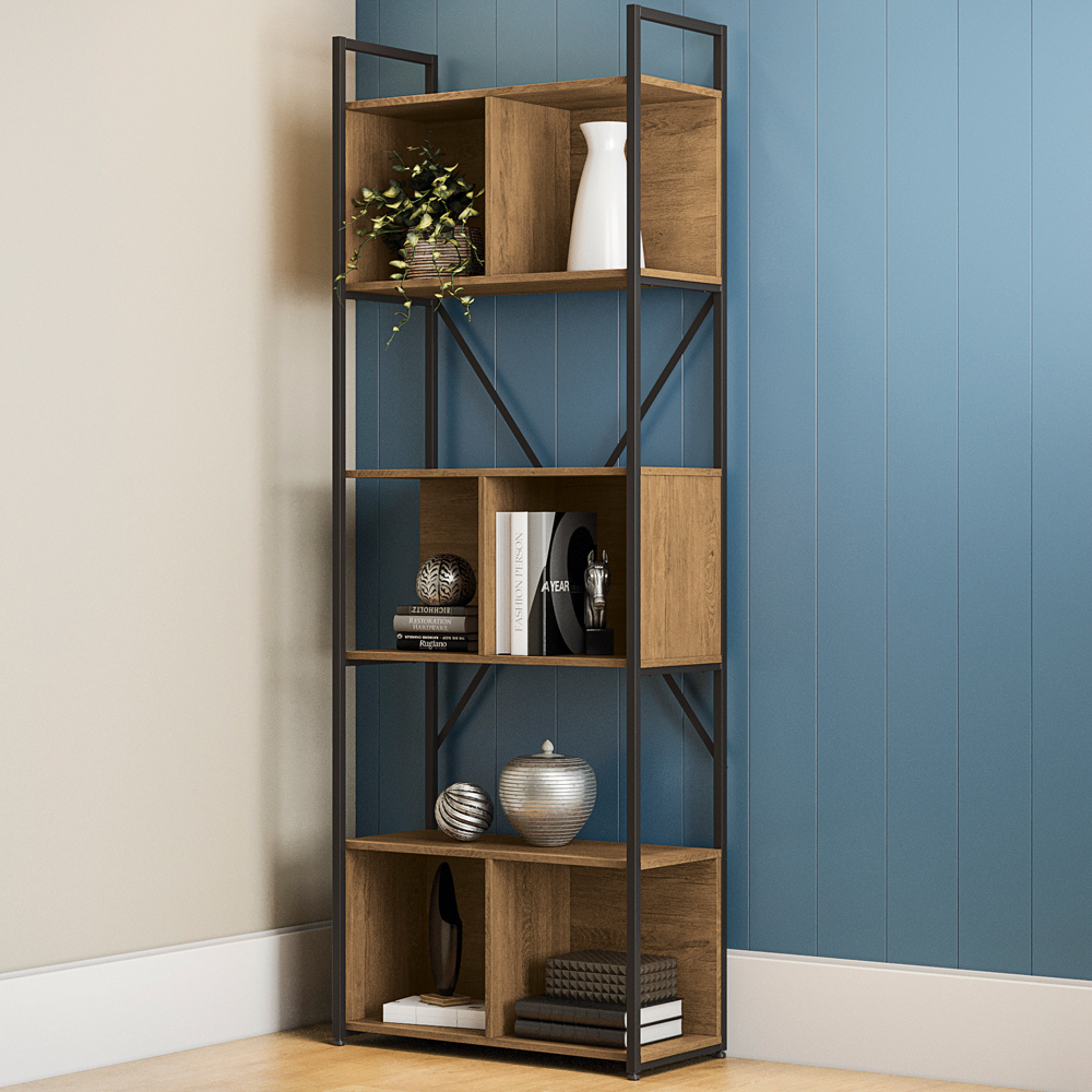 Conjunto Escritório Home Office Moderno Kappesberg com Estante Alta, Mesa e Gaveteiro - Aço e Madeira